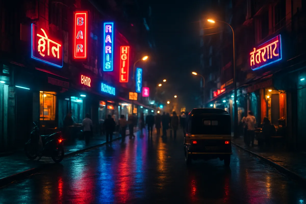 mumbai street scene at night