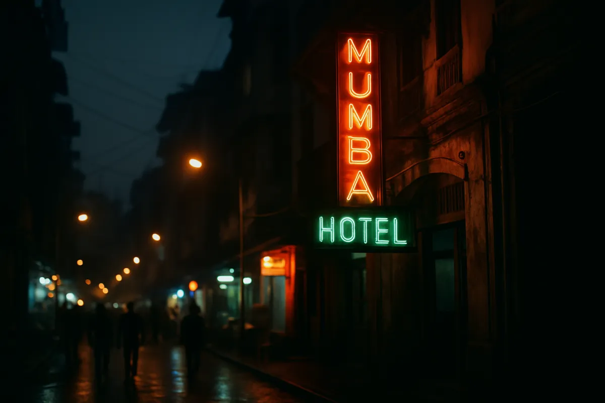 mumbai street scene at night