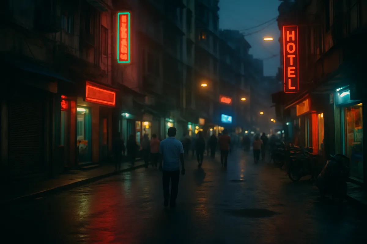 mumbai street scene at night